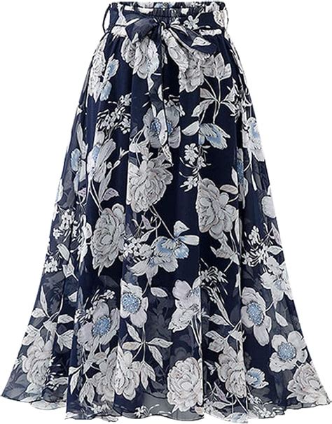 Biilyli Women Oversized Skirt Summer Maxi Chiffon Mid Length Skirt Beach Skirt Elastic Waist