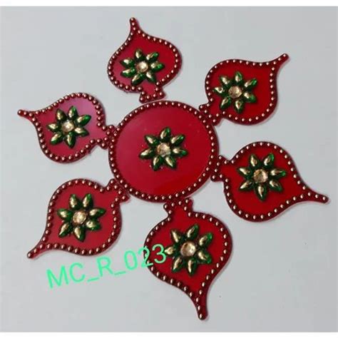 Traditional Peacock 12 Inch Red Acrylic Rangoli For Decoration