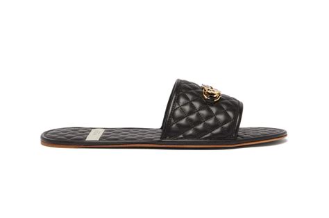 Gucci Gg Plaque Black Quilted Leather Slides Hypebeast