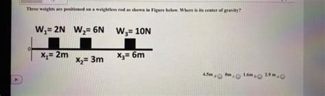 Solved Three Weights Are Positioned On A Weightless Rod As Chegg