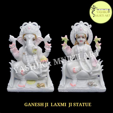 Traditional Hindu White Marble Laxmi Ganesh Idols For Temple Size