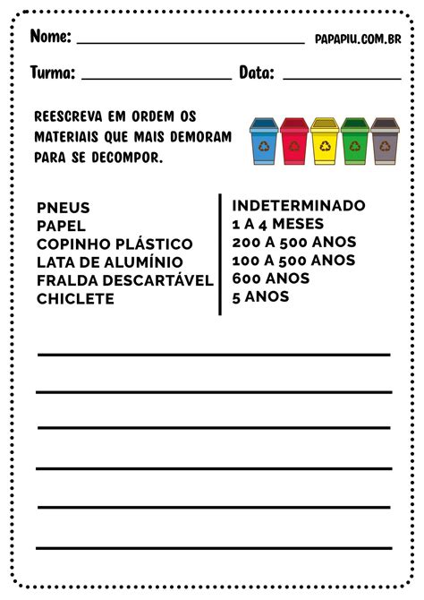 JOGO DO LIXO RECICLÁVEL atividade para trabalhar as lixeiras