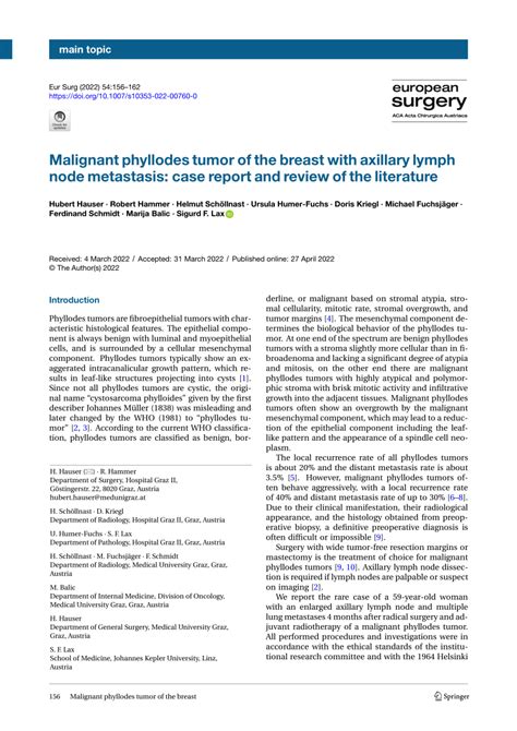 Pdf Malignant Phyllodes Tumor Of The Breast With Axillary Lymph Node