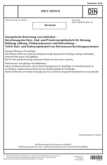 DIN V 18599 8 2018 DE Energetische Bewertung von Gebäuden