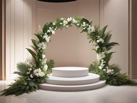 Premium Photo Empty Podium For Display Flower And Leaf Decoration