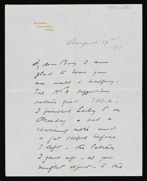 Letter To Ben Nicholson From His Father William Regarding William