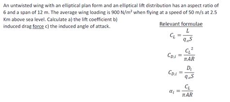 Solved An untwisted wing with an elliptical plan form and an | Chegg.com