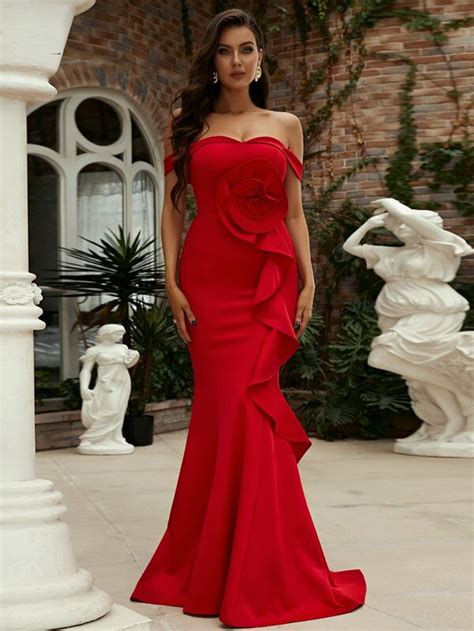 Missord Off Shoulder Ruffle Trim Mermaid Hem Formal Dress SHEIN UK