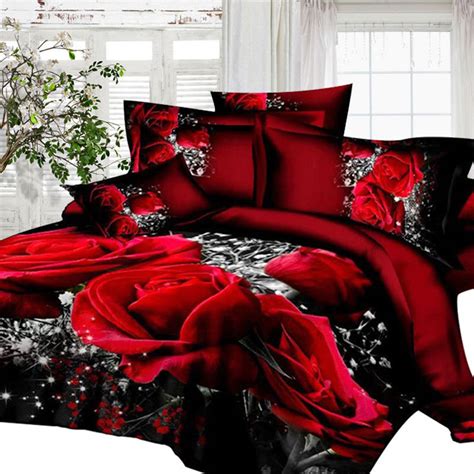 4pcs 3d Big Red Rose Bedding Flower Print Duvet Cover Comforter Bed Set