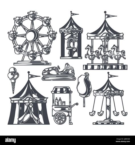 Amusement Park Fairground Games And Attractions Icons Black Set