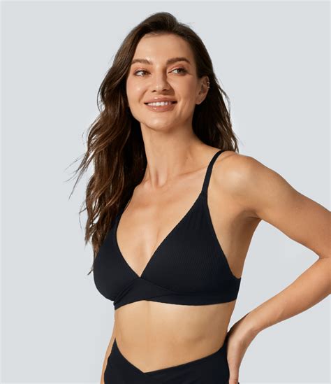 Womens Contrast Crossover Hem Bikini Top Swimsuit Halara