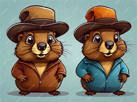 Premium AI Image | Vector groundhog with hat cartoon colored clipart