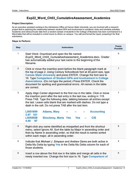 Exp Word Ch Cumulative Assessment Academics Instructions Grader