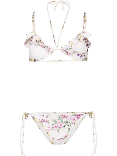 ZIMMERMANN Floral Print Ruffle Bikini Farfetch