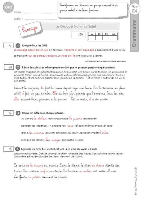 Cm Evaluation Le Groupe Nom Sujet