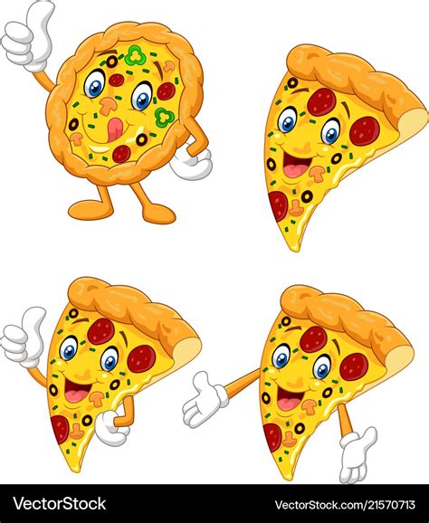 Cartoon Funny Pizza Collection Set Royalty Free Vector Image