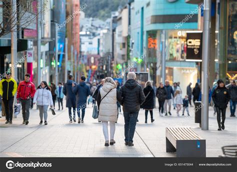 Andorra Vella Andorra 2023 Aprill People Walk Comercial Street Named