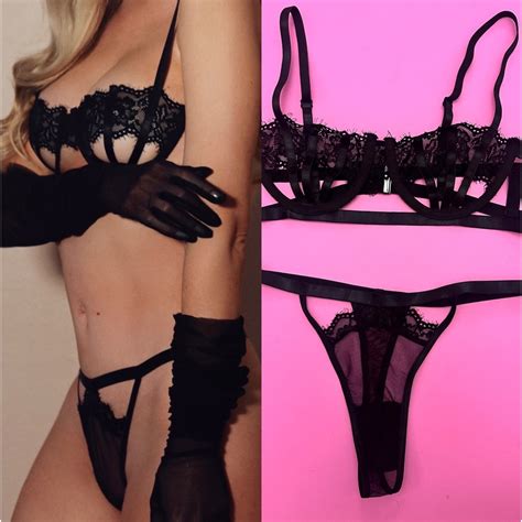 Black Lace Cut Out Lingerie Set Gem