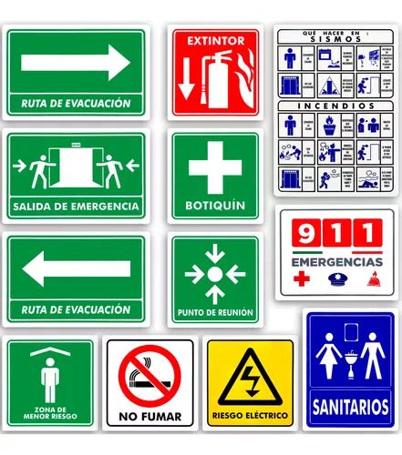 Señalamientos Protección Civil Seguridad Kit De 12 Pzas Envío gratis