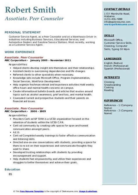 Peer Counselor Resume Samples QwikResume