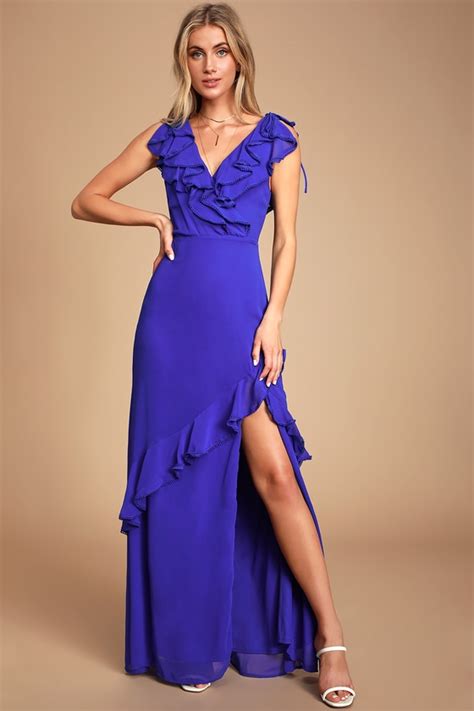 Royal Blue Maxi Dress Ruffled Maxi Dress Surplice Maxi Dress Lulus