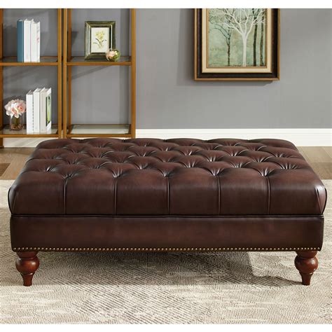 Allington Brown Leather Chesterfield Footstool Costco UK