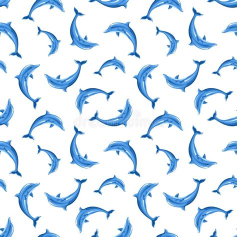 Seamless Pattern With Dolphins Vector Illustration Stock Vector