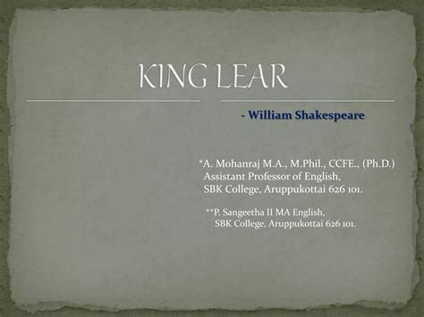 William Shakespeare S King Lear Ppt