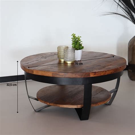 Salontafel Rond Mangohout Sandy Industrieel Massief Hout Bol