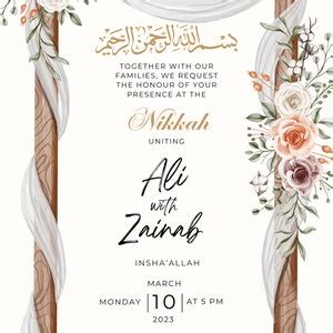 Editable Nikkah Invitation Template Floral Muslim Wedding Invite