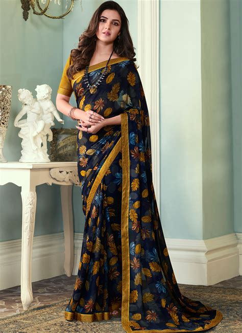 Buy Multi Colour Abstract Print Faux Georgette Printed Saree 133244