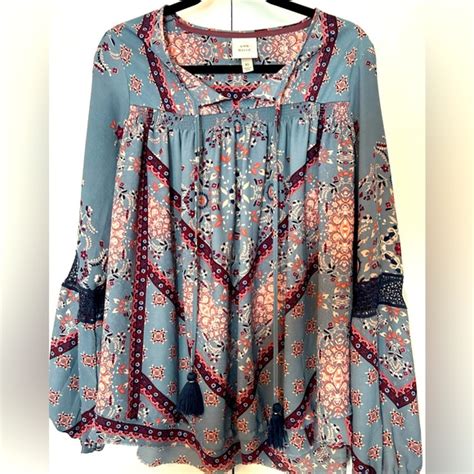 Knox Rose Tops Knox Rose Boho Floral Long Sleeve Semi Sheer Fall