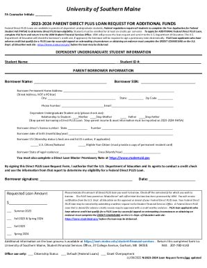 Fillable Online Usm Maine Parent Additional Plus Ln Request Fax