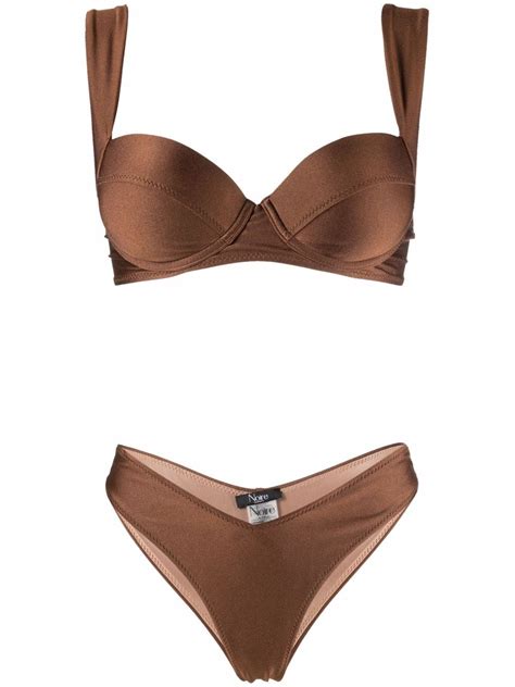 Noire Swimwear Satin Finish Balconette Style Bikini Set Brown