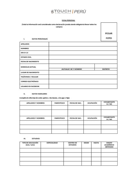 Ficha De Personal Excel