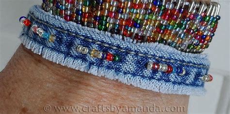 Recycled Denim Beaded Bracelet Crafts By Amanda