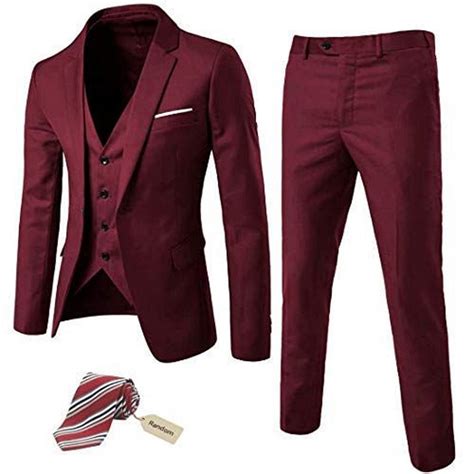 Mens Burgundy 3 Piece Suit Fashion Formal Suit Prom Party Wear Slim