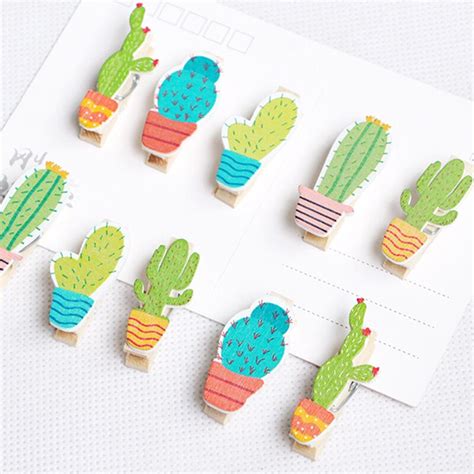 Stks Partij Cactus Vormige Houten Clip Bookmark Grandado