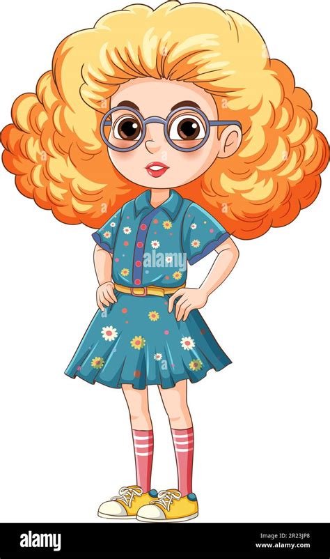 Set Of Nerd Geek Girl Cartoon Character Wearing Glasses Illustration