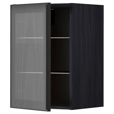 Metod Wall Cabinet With Shelvesglass Door Blackhejsta Anthracite Reeded Glass 40x60 Cm Ikea