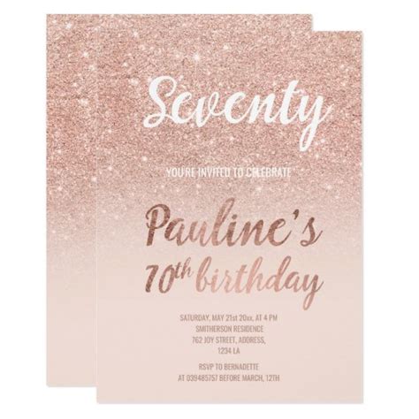 Faux Rose Gold Glitter Ombre 70th Birthday Invitation Uk