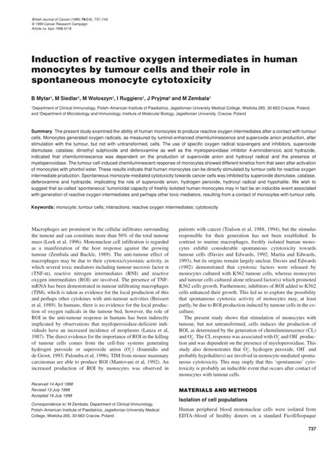 PDF Induction Of Reactive Oxygen Intermediates In Human Monocytes By