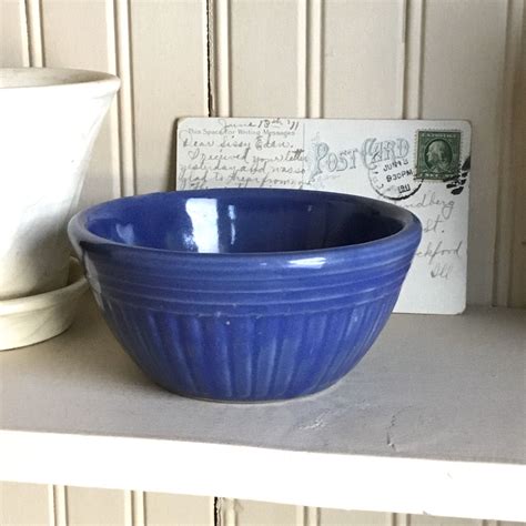 Blue Stoneware Bowl Inch Ribbed Small Crock Miniature Etsy