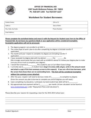 Fillable Online Carlalbert Worksheet For Student Borrowers Carl