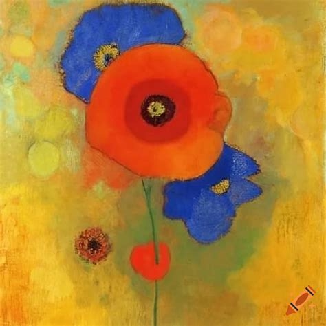 Geometric Poppies Painting Inspired By Odilon Redon And Gustav Klimt On