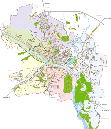 Карта автомобильных дорог Белгорода с номерами домов и названиями улиц ...