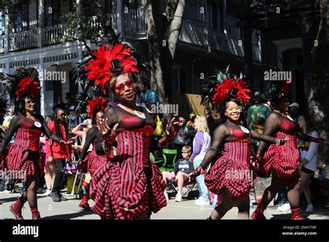 New Orleans, USA. 19th Feb, 2023. Women perform during Mardi Gras Krewe ...