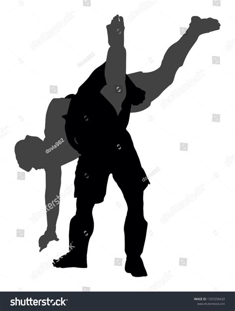 Two Mma Fighters Vector Silhouette Illustration 스톡 벡터로열티 프리