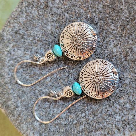 Silver Sunburst Concho Turquoise Southwestern Earrings Fresh Designs