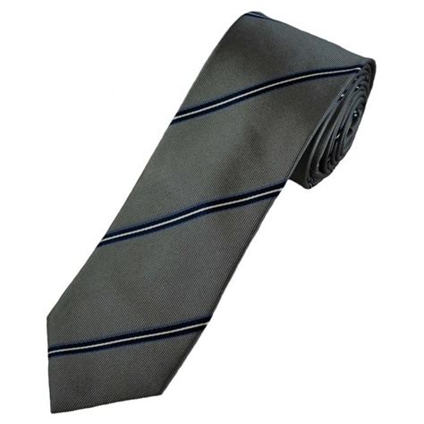 Grey Navy Light Blue And White Striped Luxury Silk Mens Narrow Tie